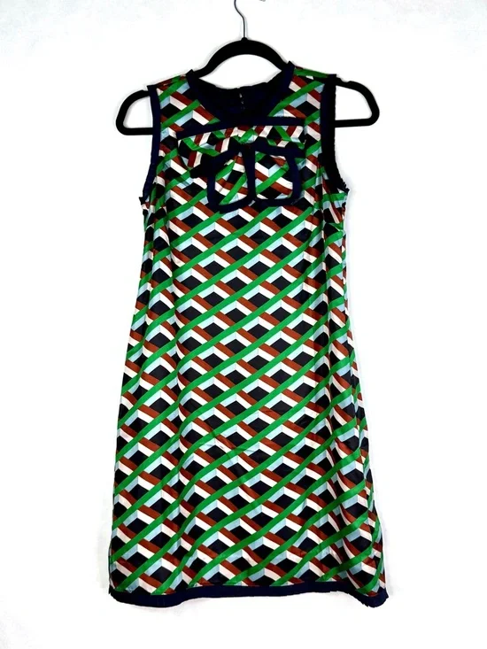 J CREW Silk Dress in Ratti Graphic Diamond Print - G8437 - Sz 0 - Picture 4 of 12